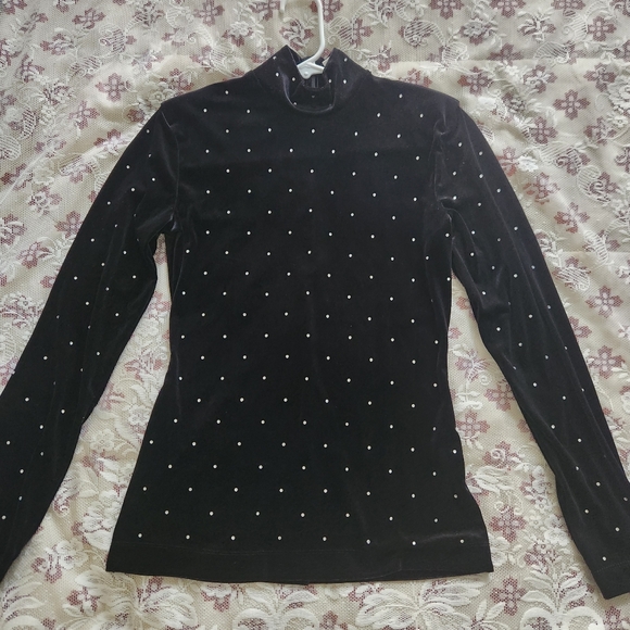 H&M Tops - 🔥H&M Soft Black Velour Rhinestone Top Long Sleeve Back Zip Size Small Velour